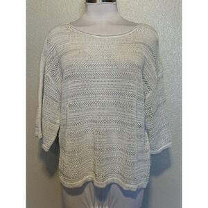 NWT CHICO'S Sweater Womens SZ.2/L "Shahara"Pullover Metallic Holiday Crochet Top